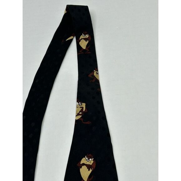 Looney Tunes Men’s Neck Tie Taz Tasmanian Devil Tornado + Tongue Out Silk Black - Picture 3 of 9